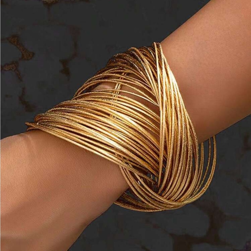 Matte Gold Tone Coil Bangle Bracelet Set One Piece Bangle Set